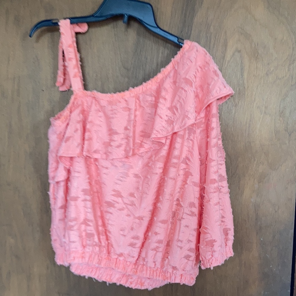 LC Lauren Conrad boho peachy texture ruffle neck boho top M L or XXL - Picture 14 of 16